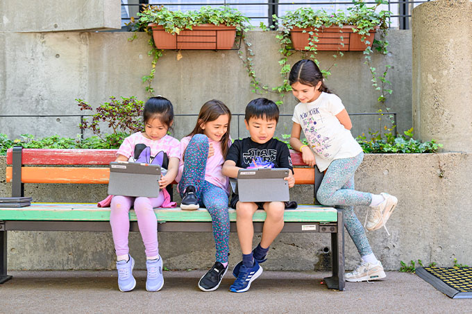 Students Exploring Learning Outdoors with Technology